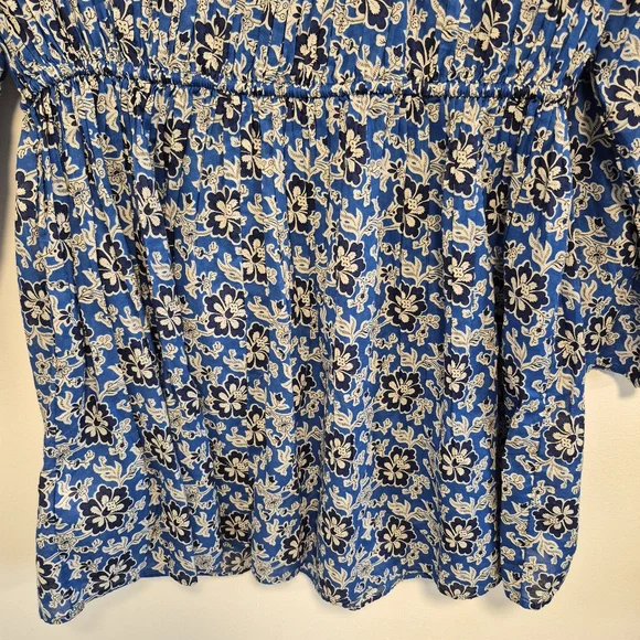 J. Crew Tiered Tie Front Beach Dress Cobalt Blue Floral Cotton Vneck Mini Sz XS - Picture 13 of 16